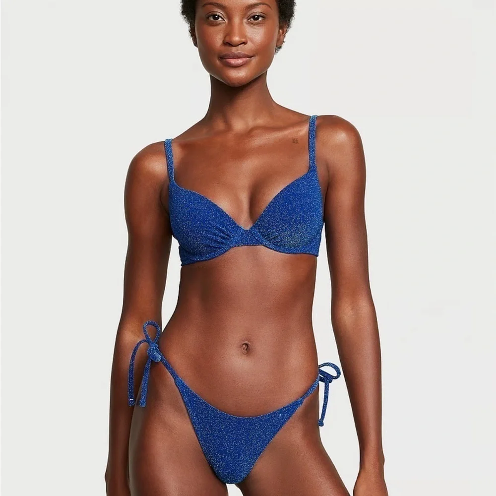 VS Swim Shimmer Icon Push-Up Bikini Top size 36DDD blue sparkle underwire